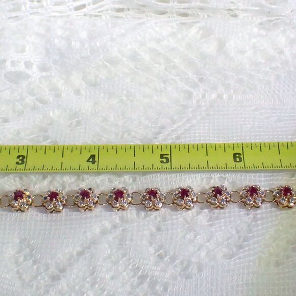 Elegant Genuine Ruby & Diamond Flower Bracelet - Picture 6 of 9